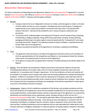 Music composition contract