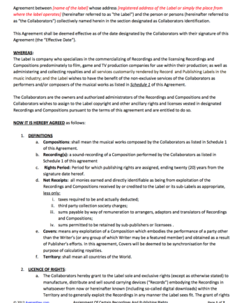 Recording & publishing contract